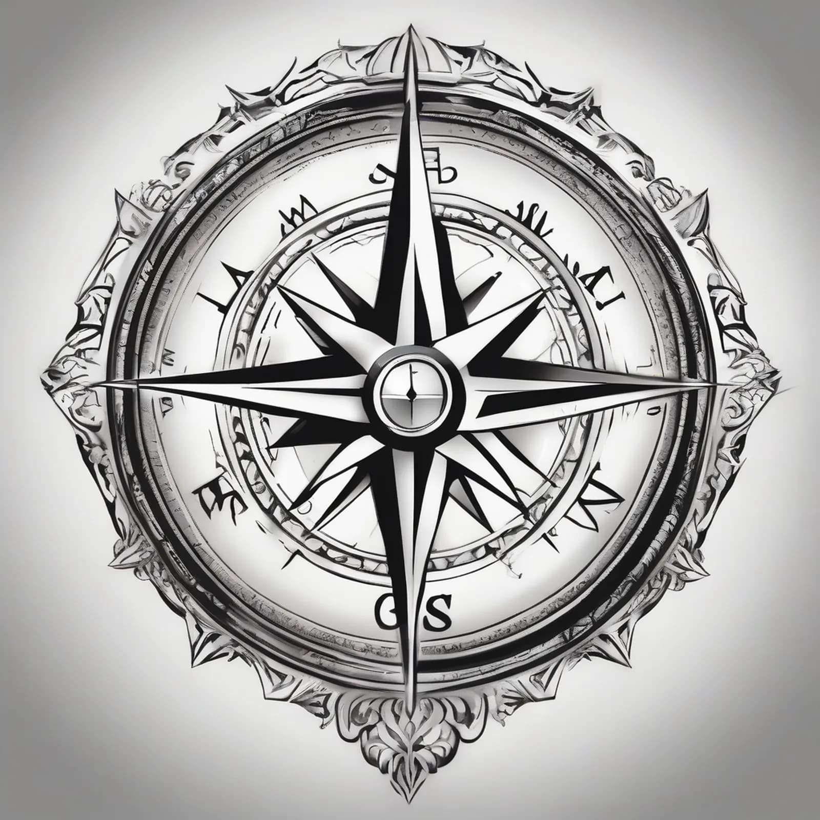Compass And Praying Hands tattoo design, alternative version 2