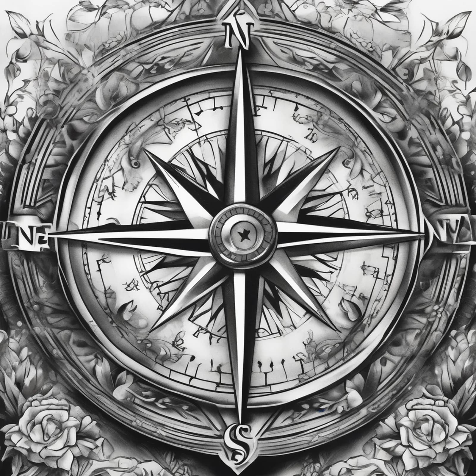 Compass And Praying Hands tattoo design, alternative version 3