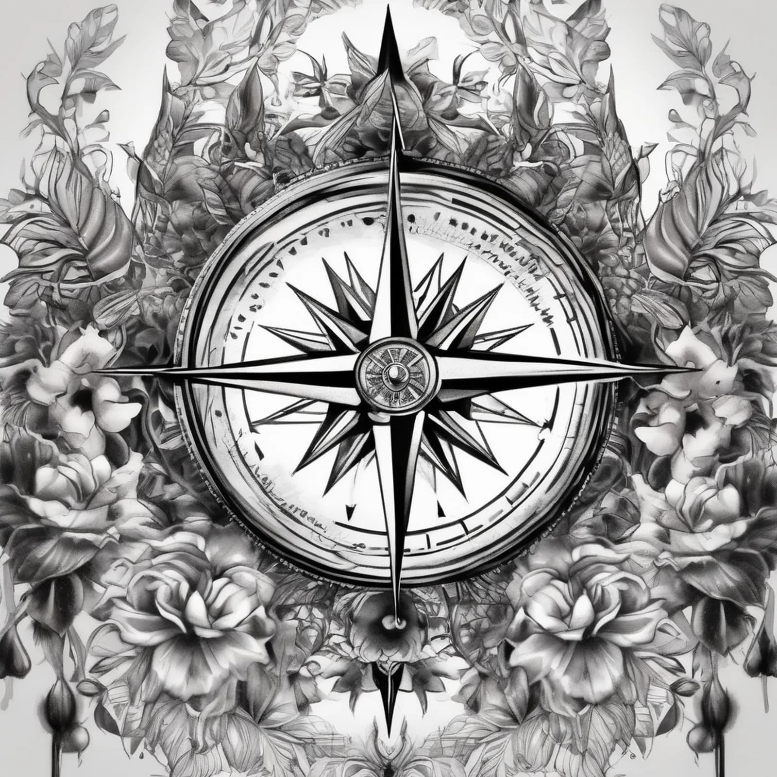Compass And Praying Hands tattoo design, alternative version 4