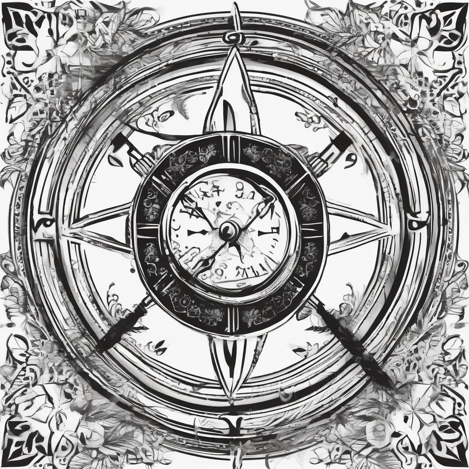 Compass And Quill Pen tattoo design, alternative version 2