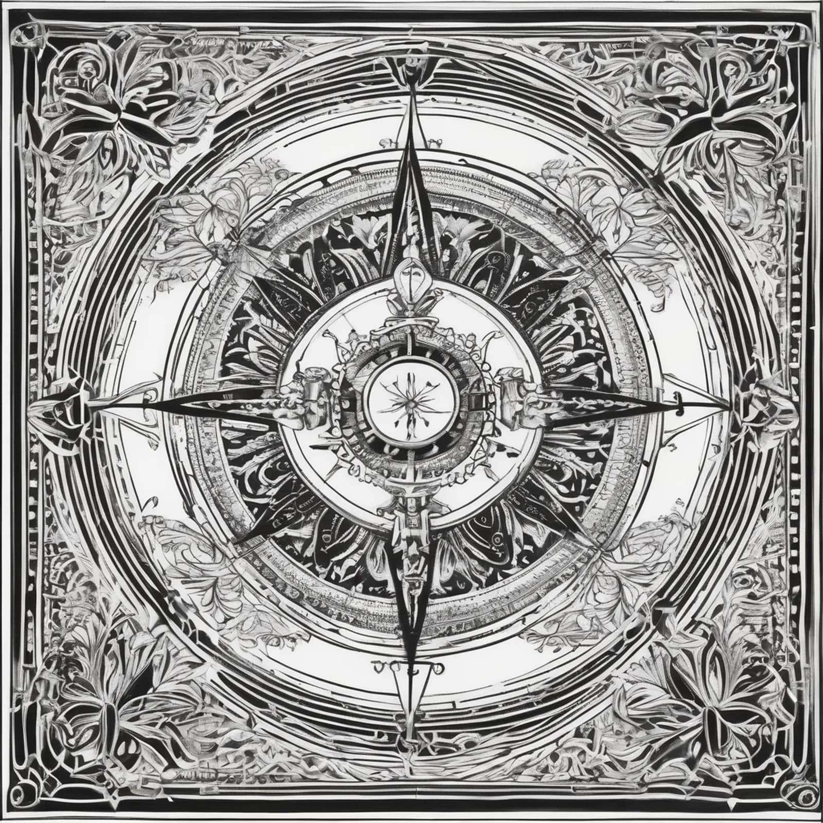 Compass And Quill Pen tattoo design, alternative version 4