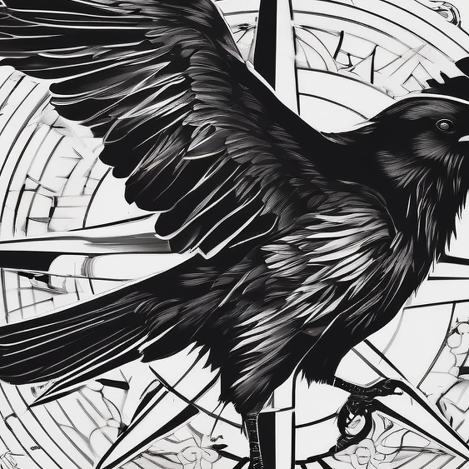 Compass And Raven tattoo design, close-up detail