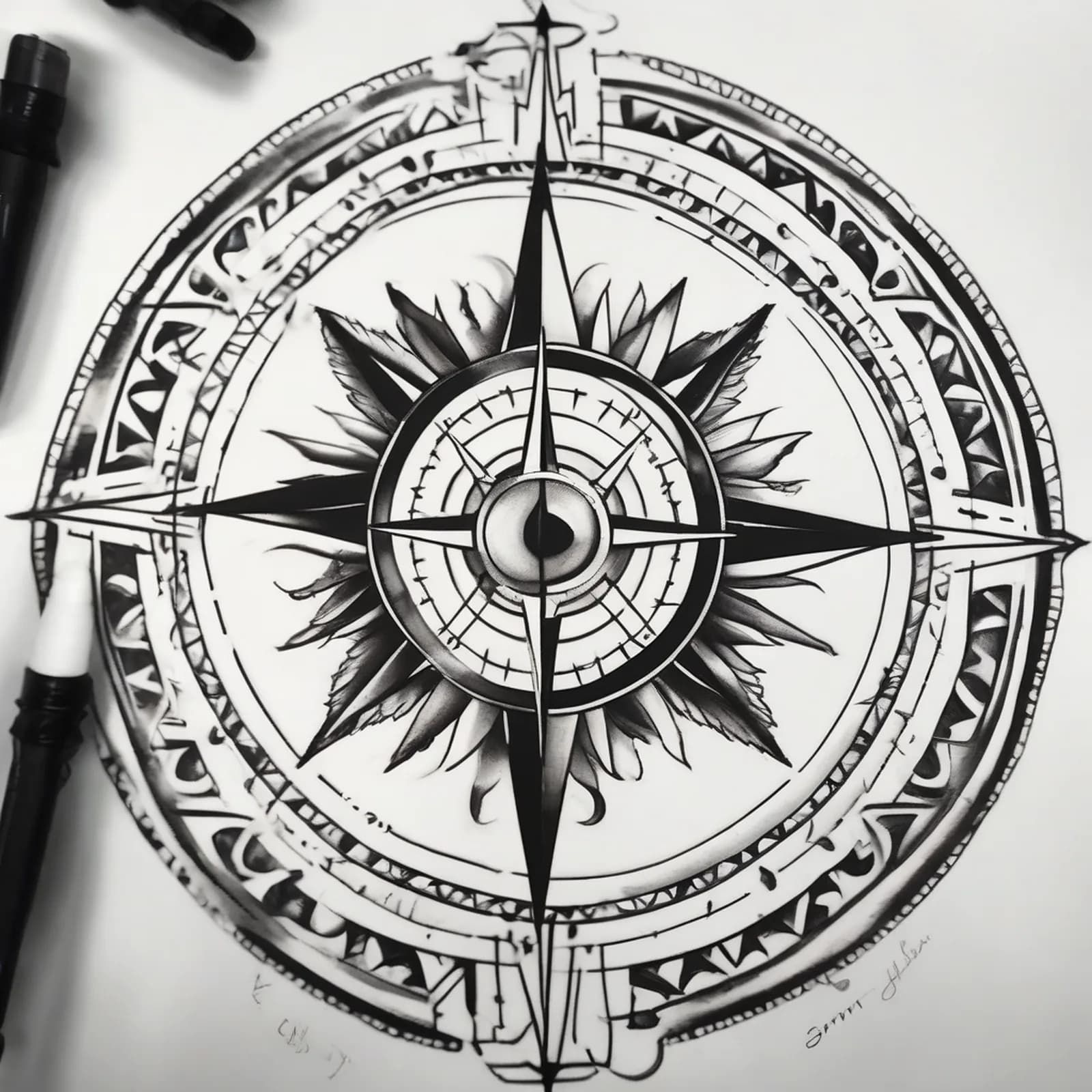 Compass And Semicolon tattoo design, alternative version 4
