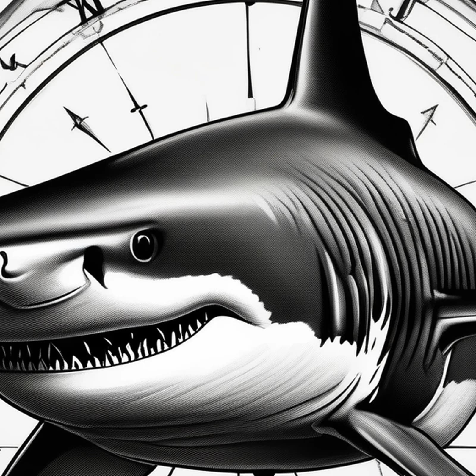 Compass And Shark tattoo design, close-up detail