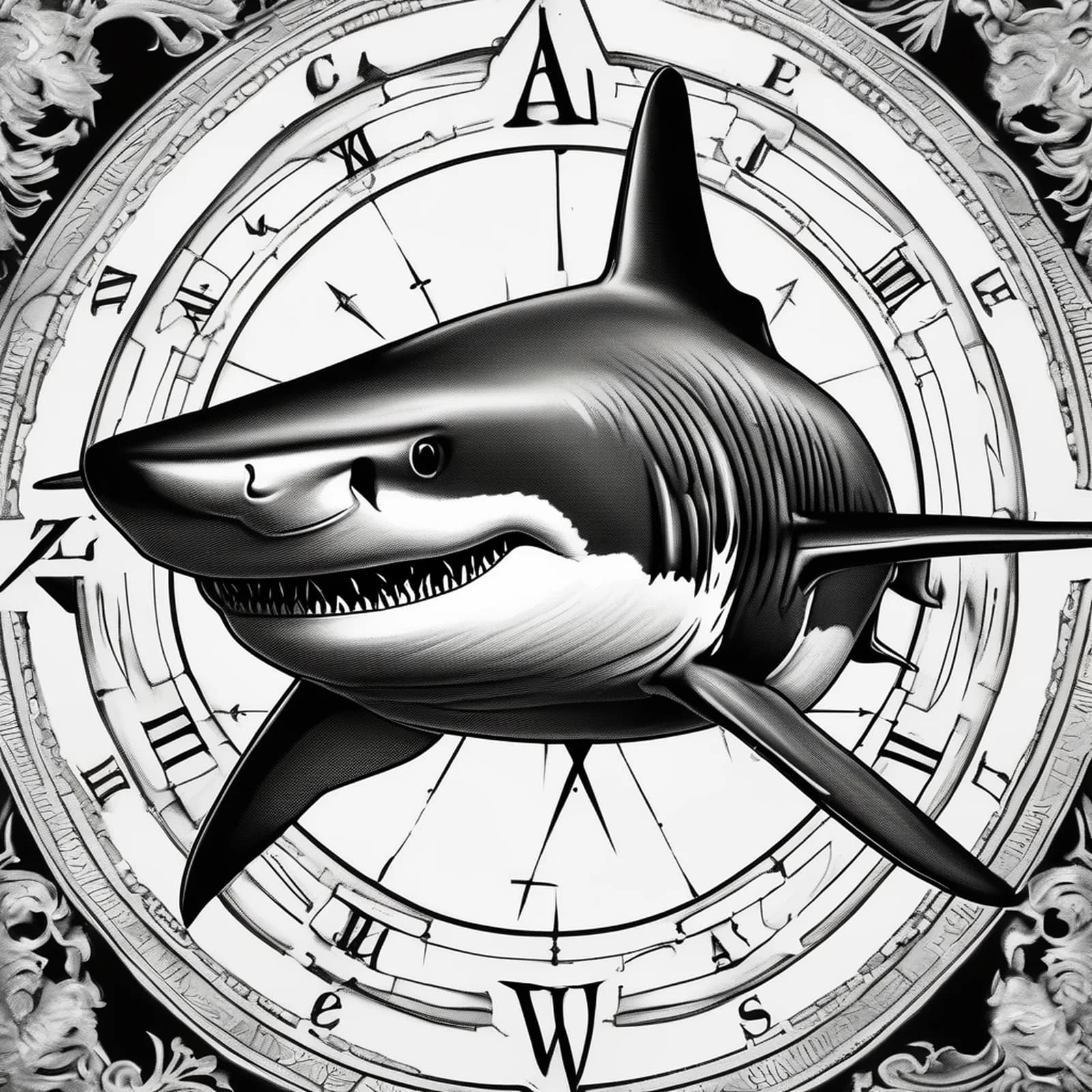 Compass And Shark tattoo design
