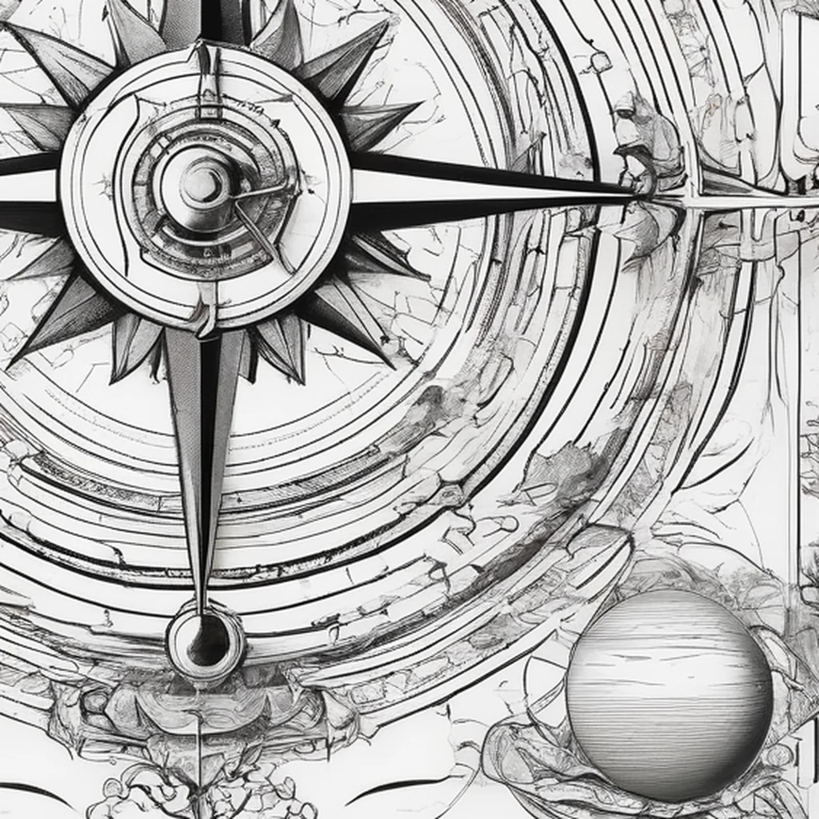Compass And Solar System tattoo design, close-up detail