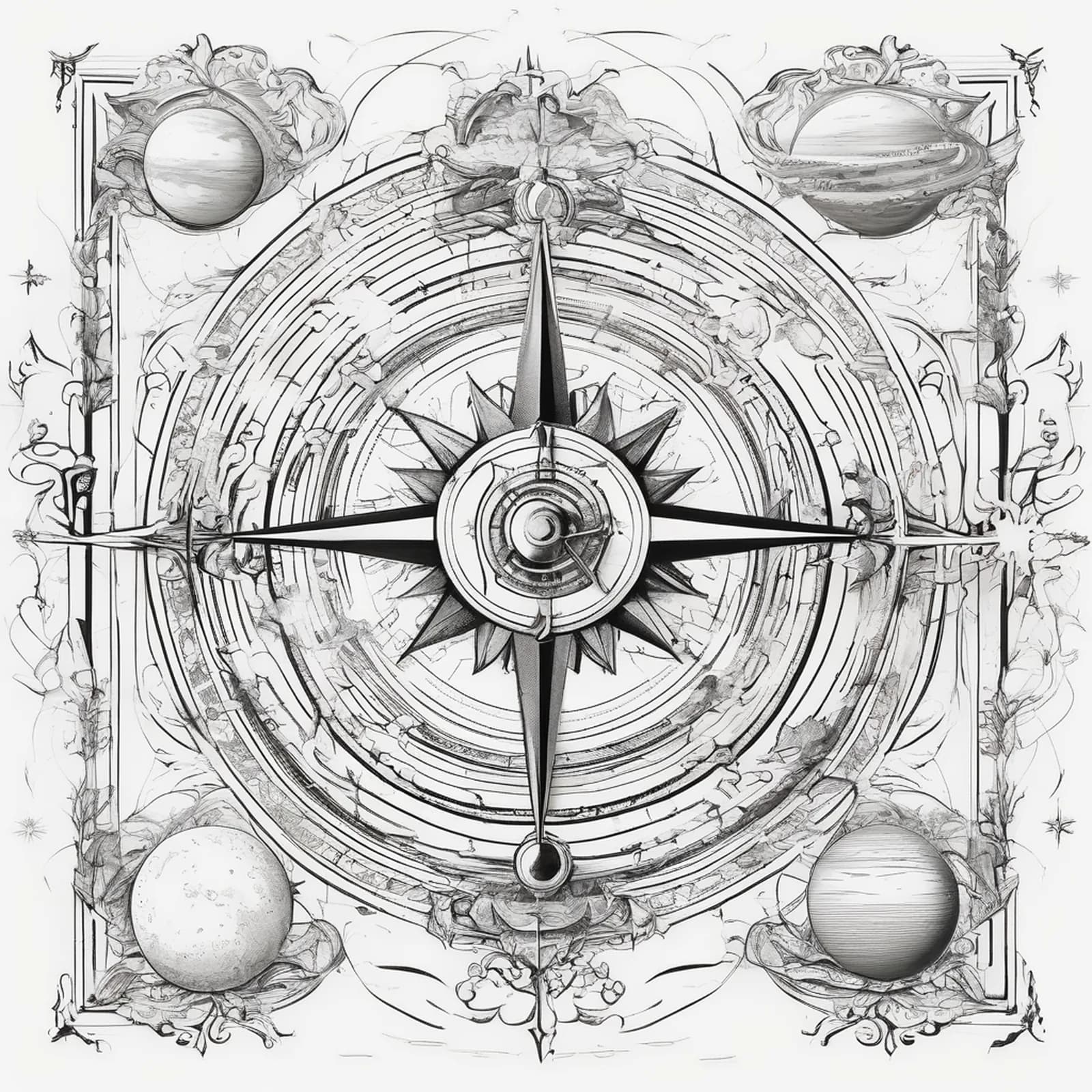 Compass And Solar System tattoo design