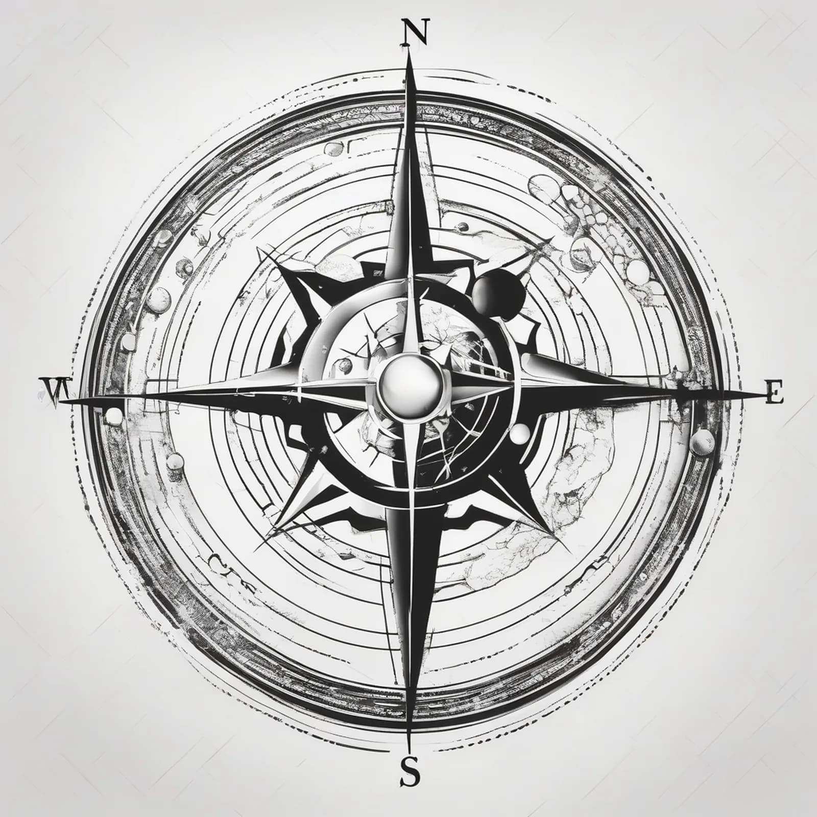 Compass And Solar System tattoo design, alternative version 2