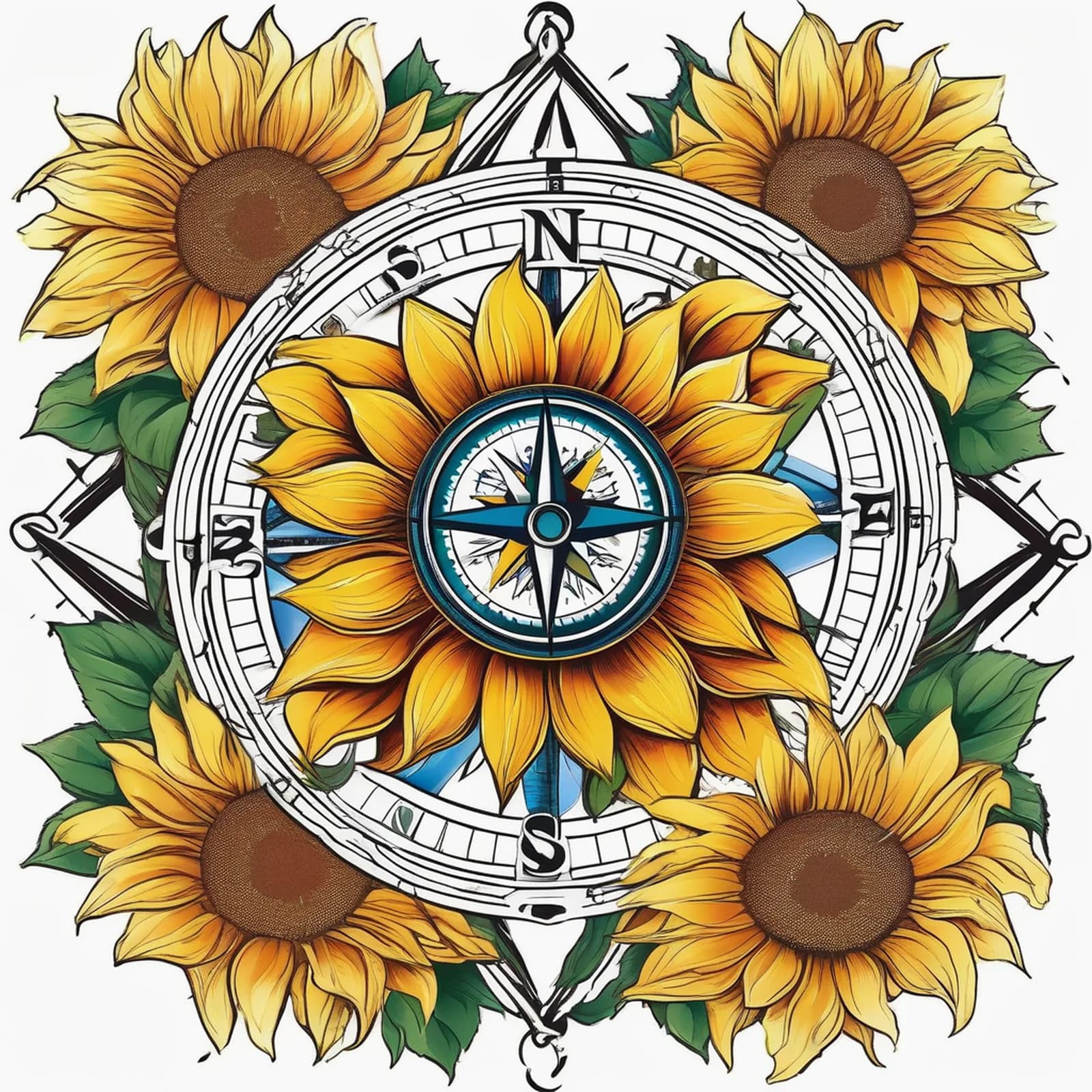 Compass And Sunflower tattoo design