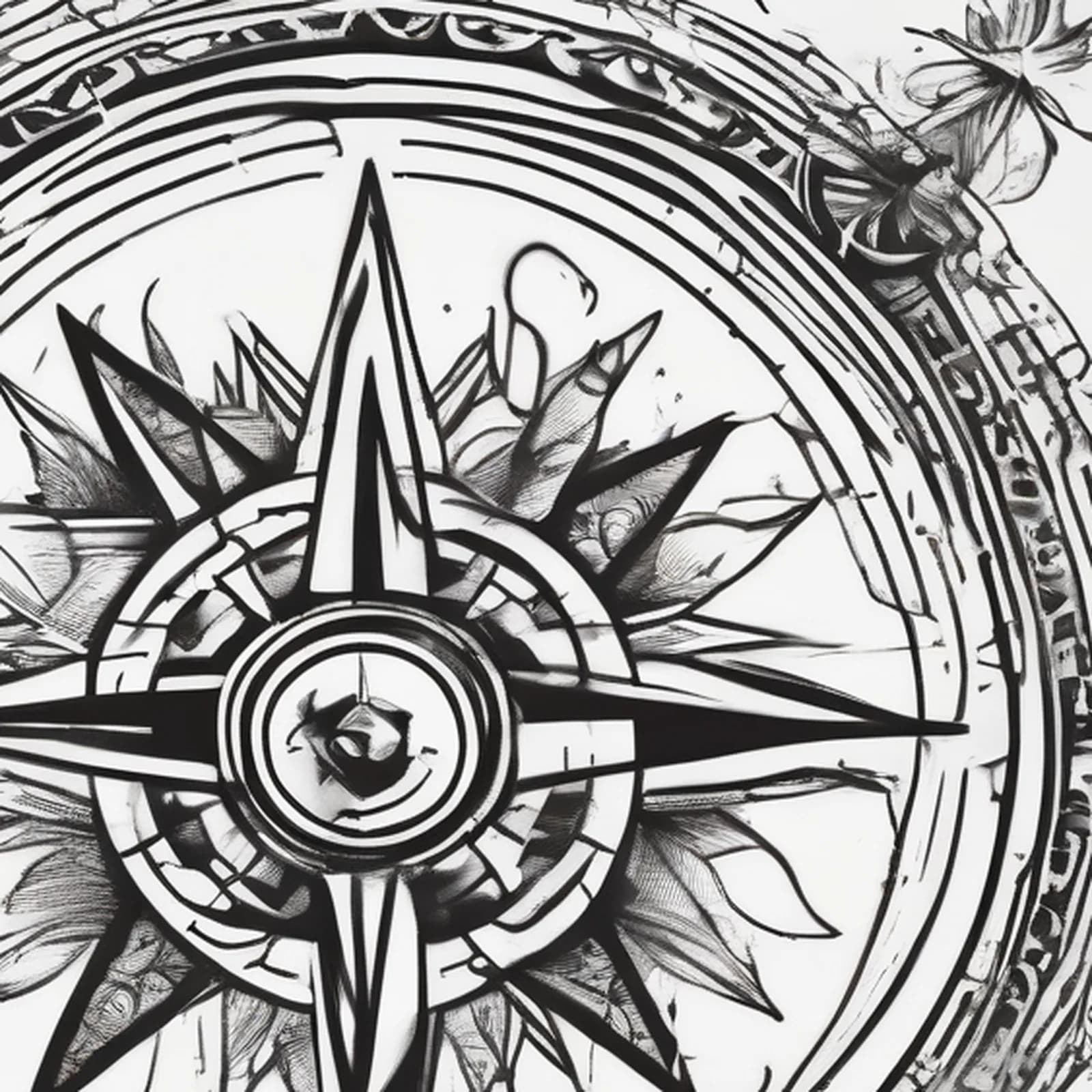 Compass And Surfboard tattoo design, close-up detail