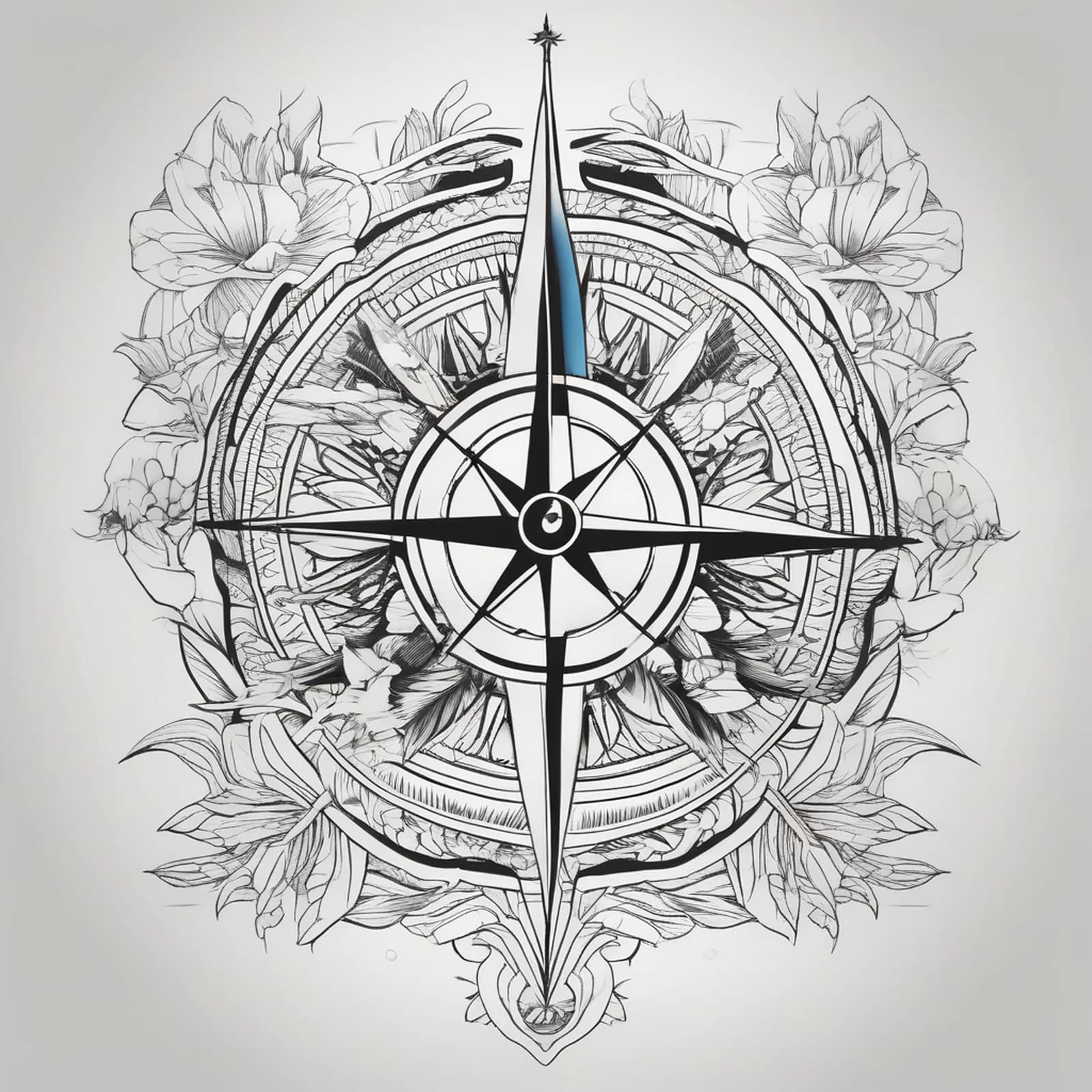 Compass And Surfboard tattoo design, alternative version 2
