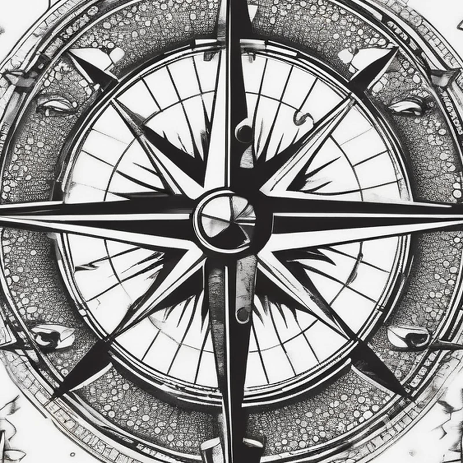 Compass And Telescope tattoo design, close-up detail