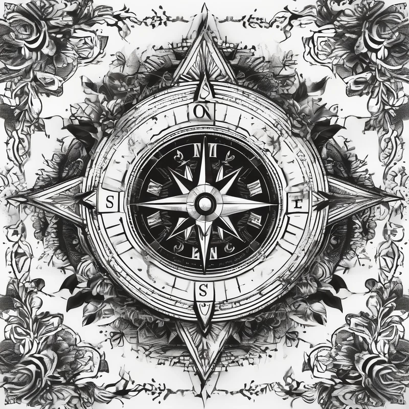 Compass And Telescope tattoo design, alternative version 2