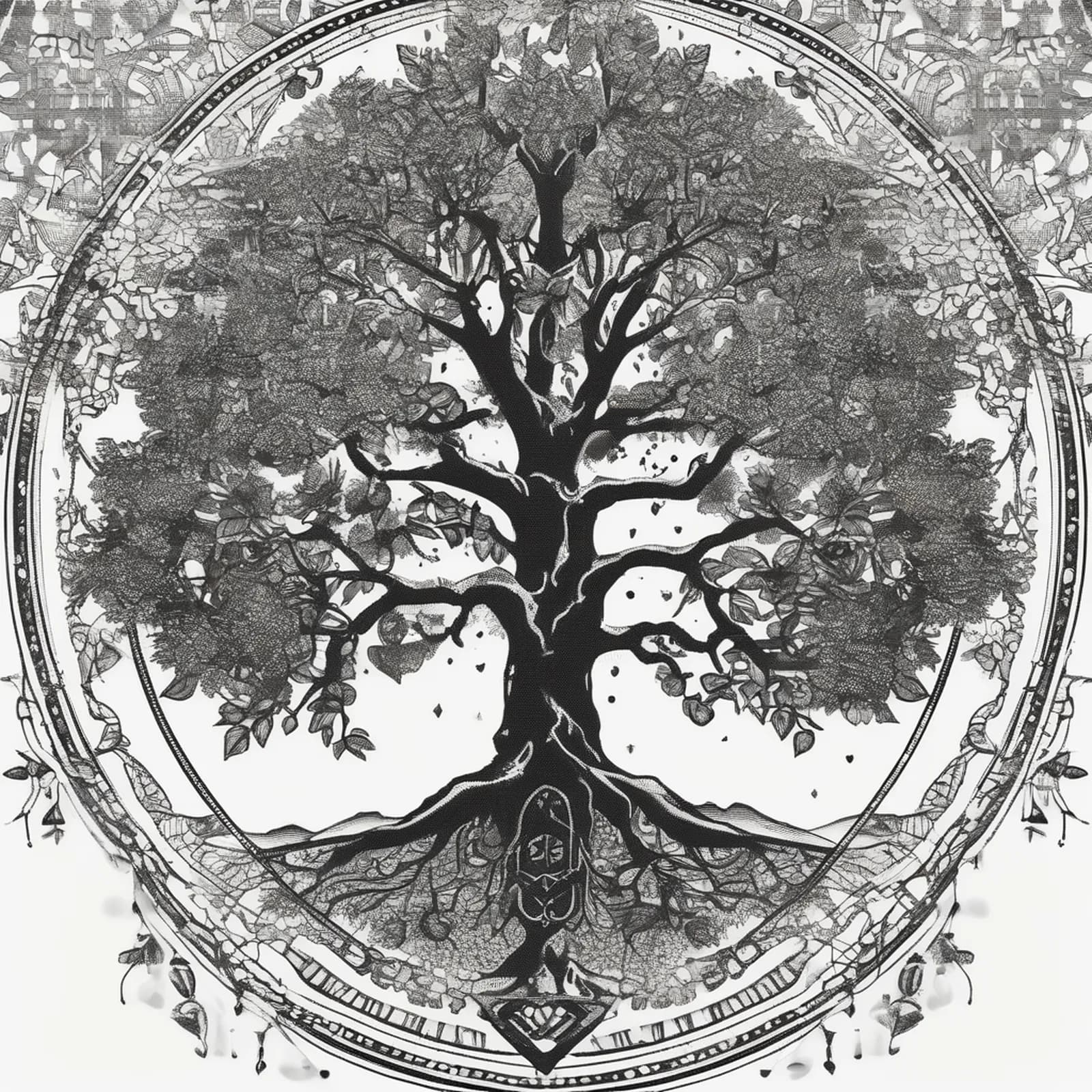 Compass And Tree Of Life tattoo design, alternative version 2