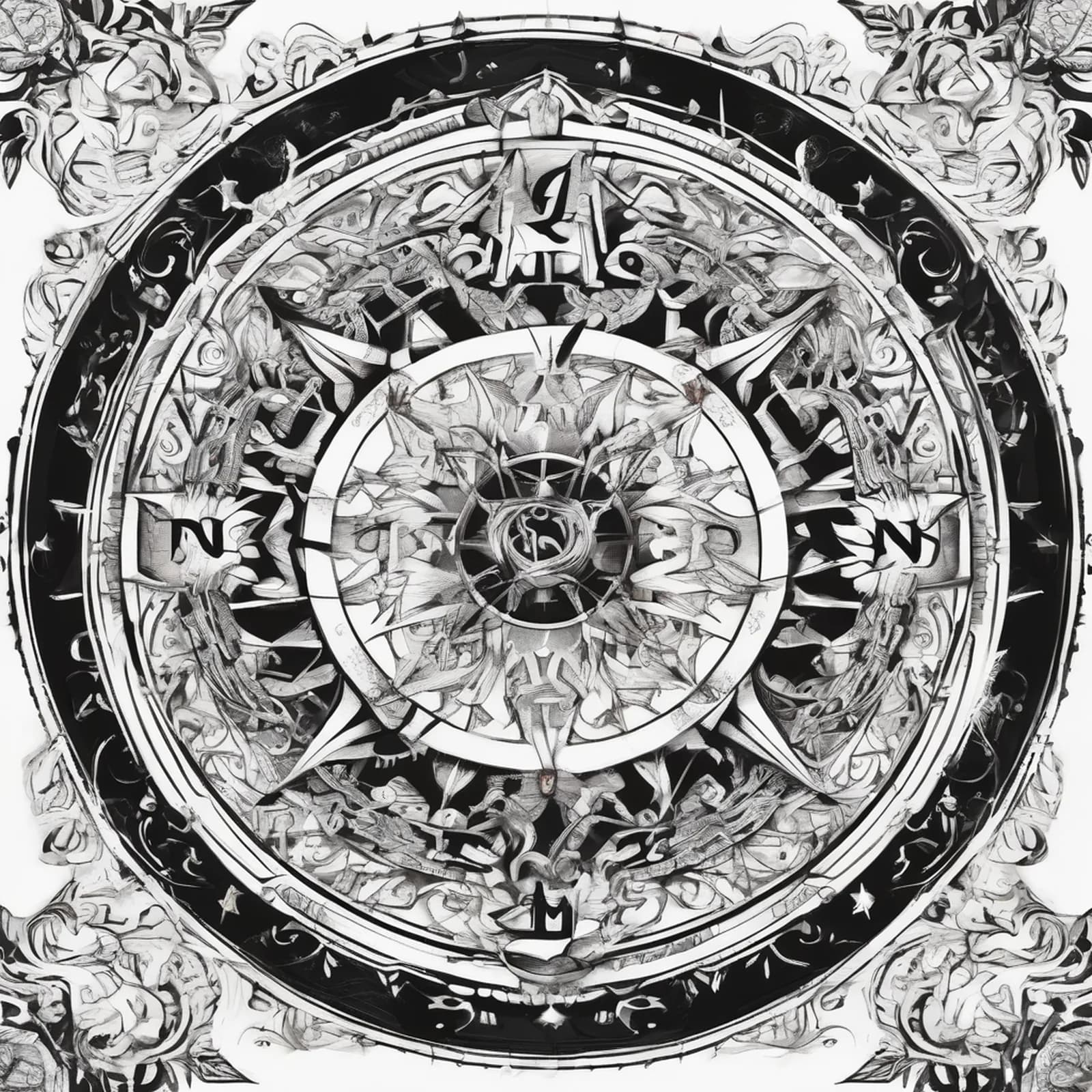 Compass And Zodiac Wheel tattoo design, alternative version 2