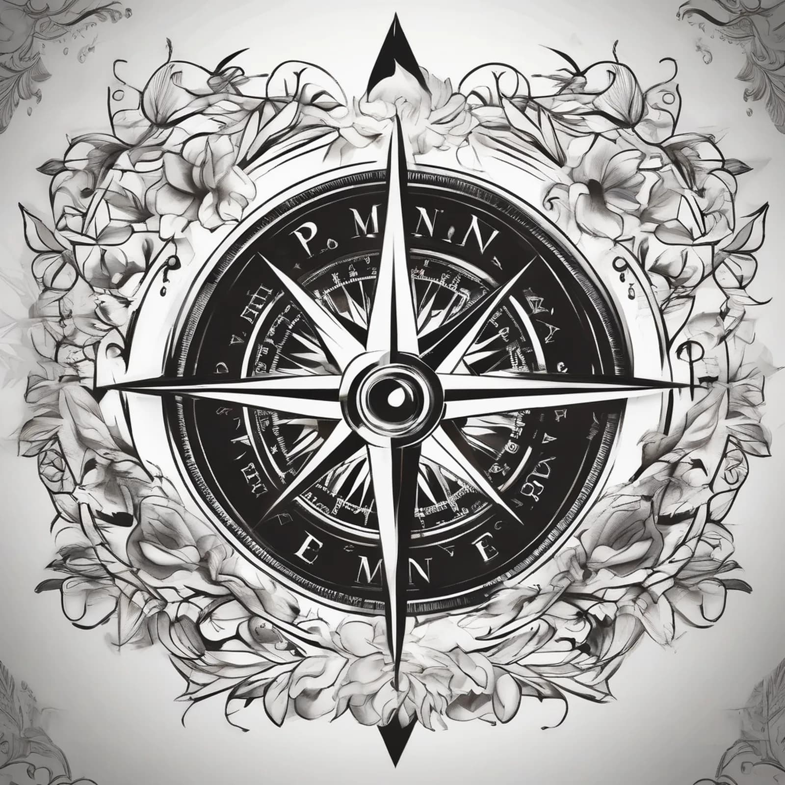Compass On The Ankle tattoo design, alternative version 2
