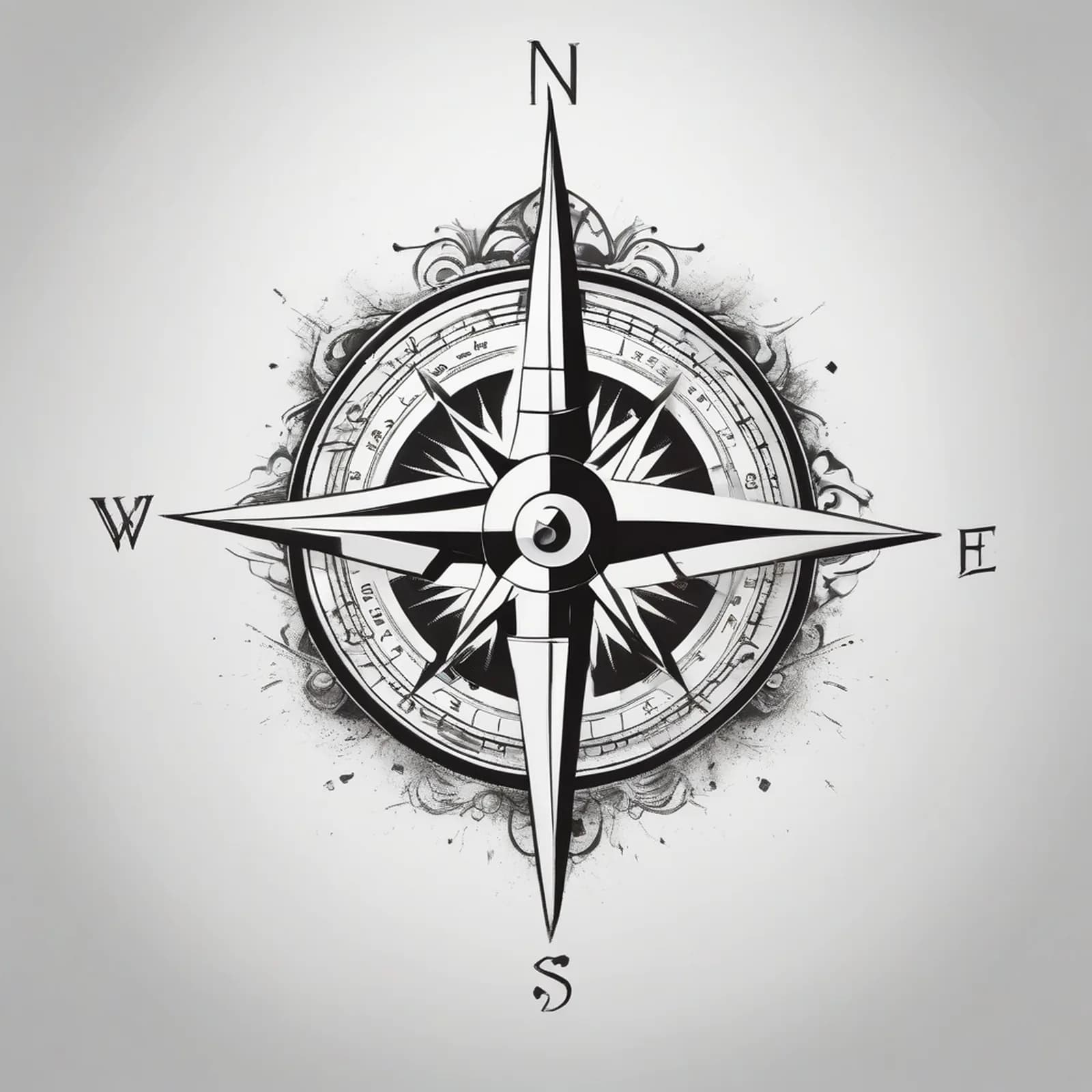 Compass On The Collarbone tattoo design, alternative version 3