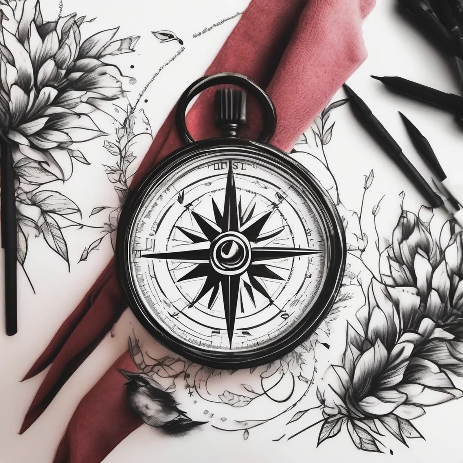 Compass On The Hip tattoo design, alternative version 2