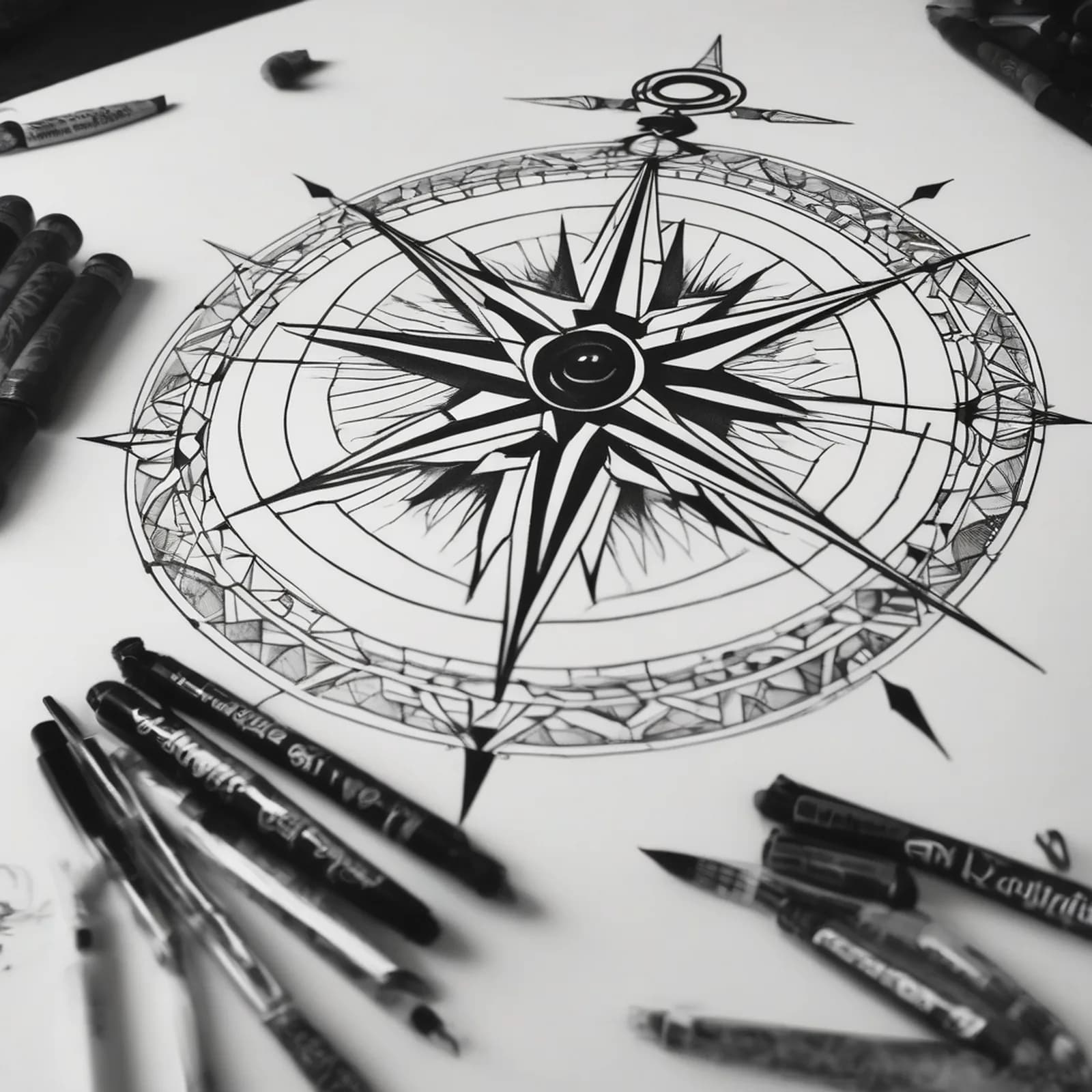 Compass On The Spine tattoo design, alternative version 3