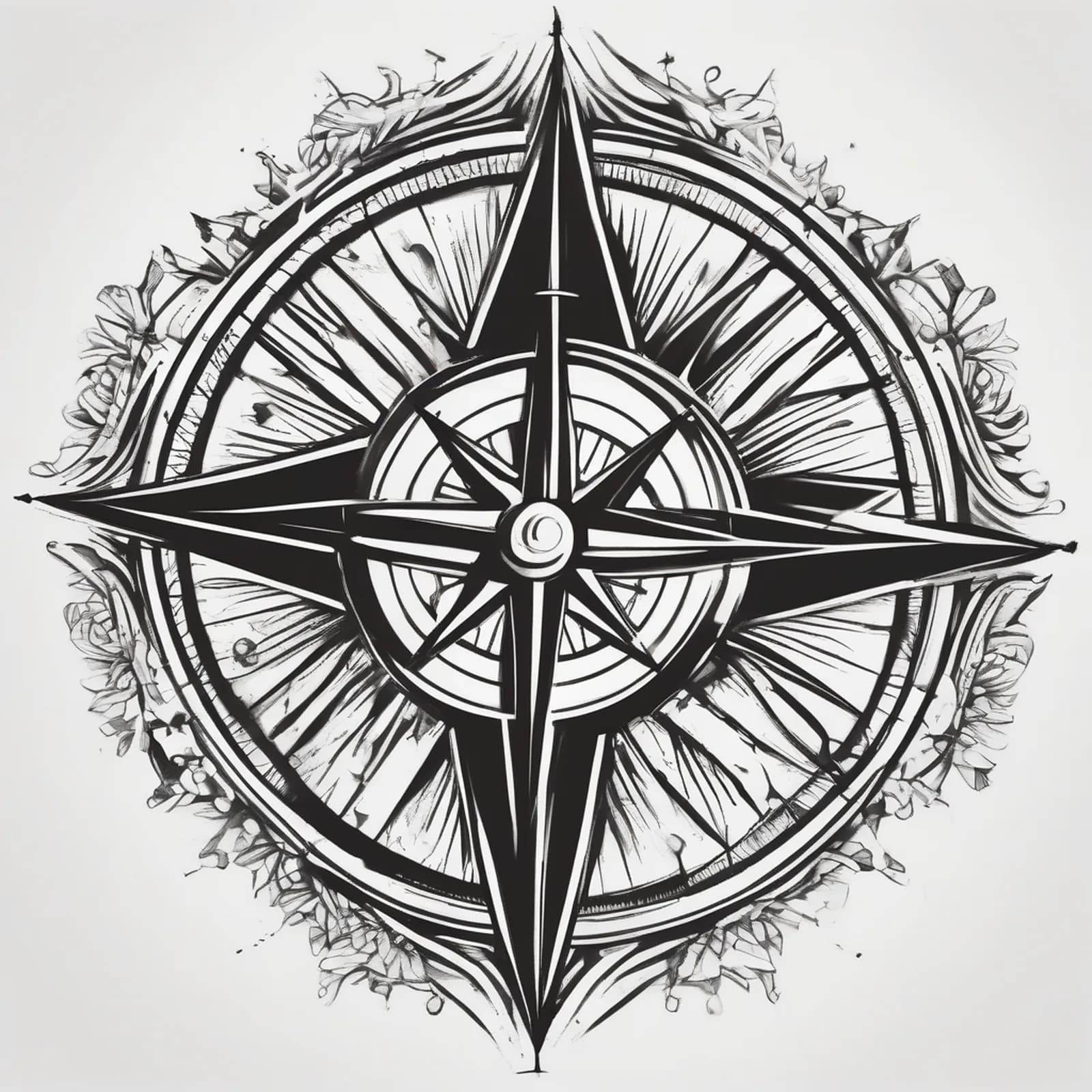 Compass On The Spine tattoo design, alternative version 4