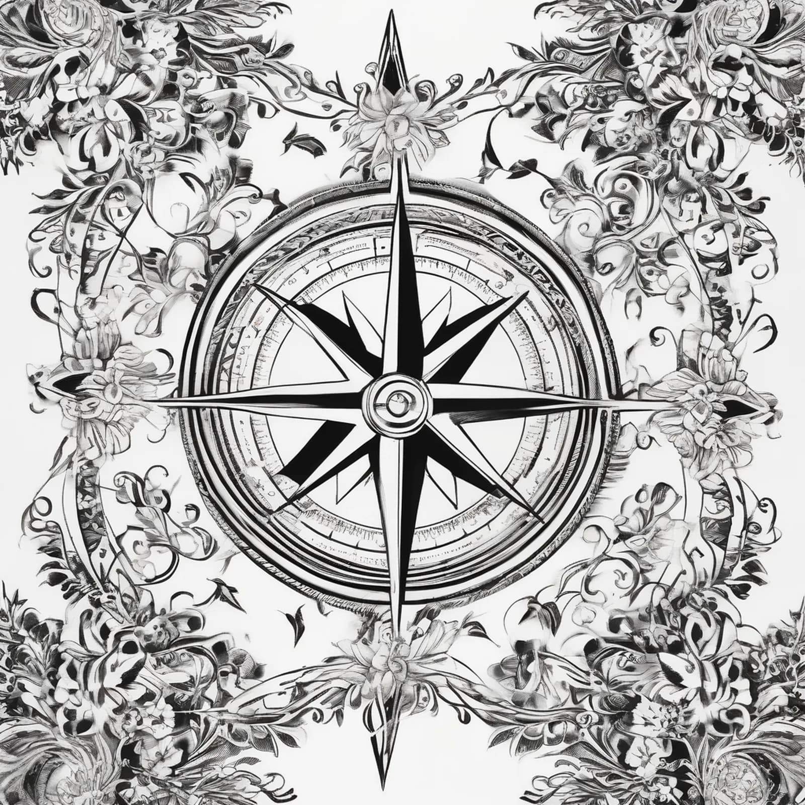 Compass On The Sternum tattoo design, alternative version 4