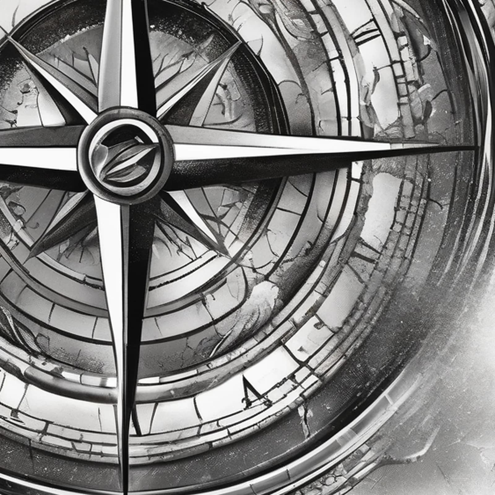 Cracked Compass Glass tattoo design, close-up detail