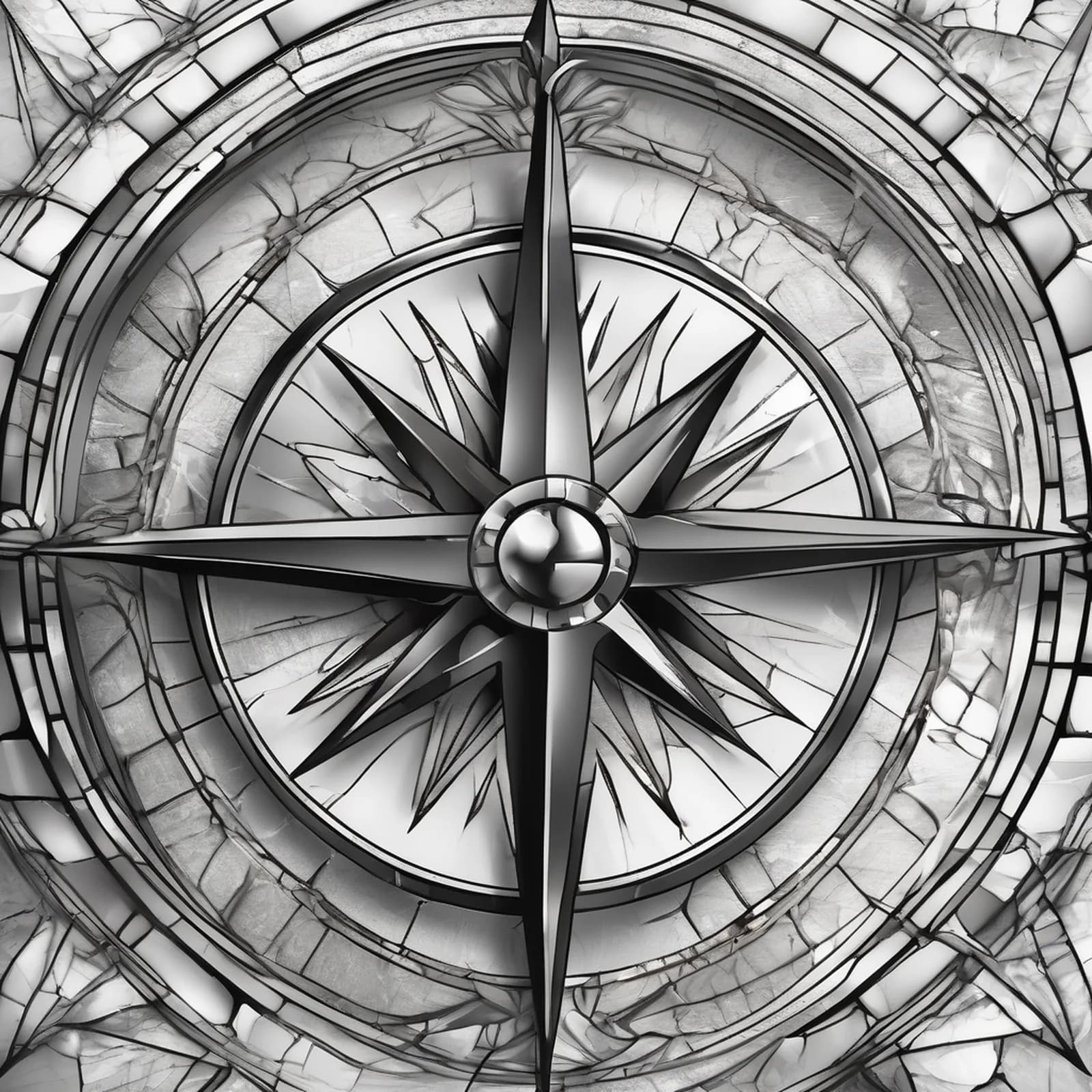 Cracked Compass Glass tattoo design, alternative version 3