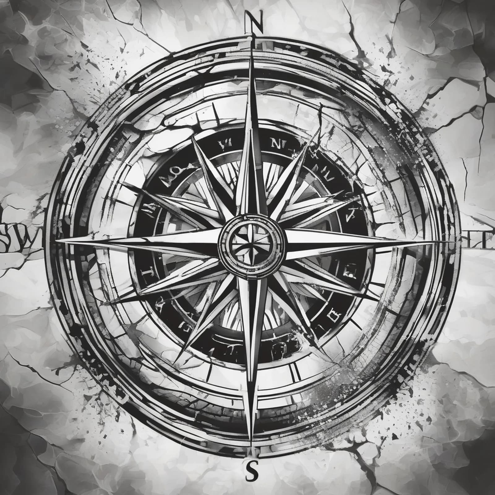 Cracked Compass Glass tattoo design, alternative version 4