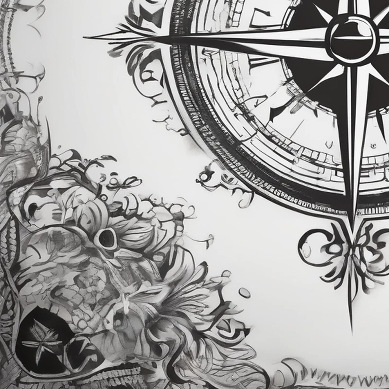Family Direction Compass tattoo design, close-up detail