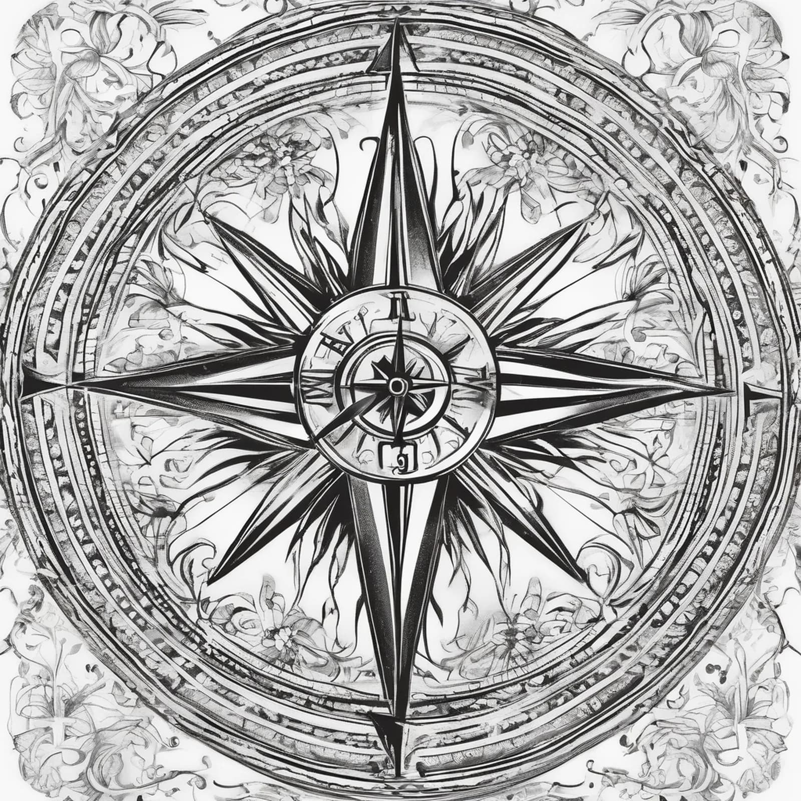 Family Direction Compass tattoo design, alternative version 3