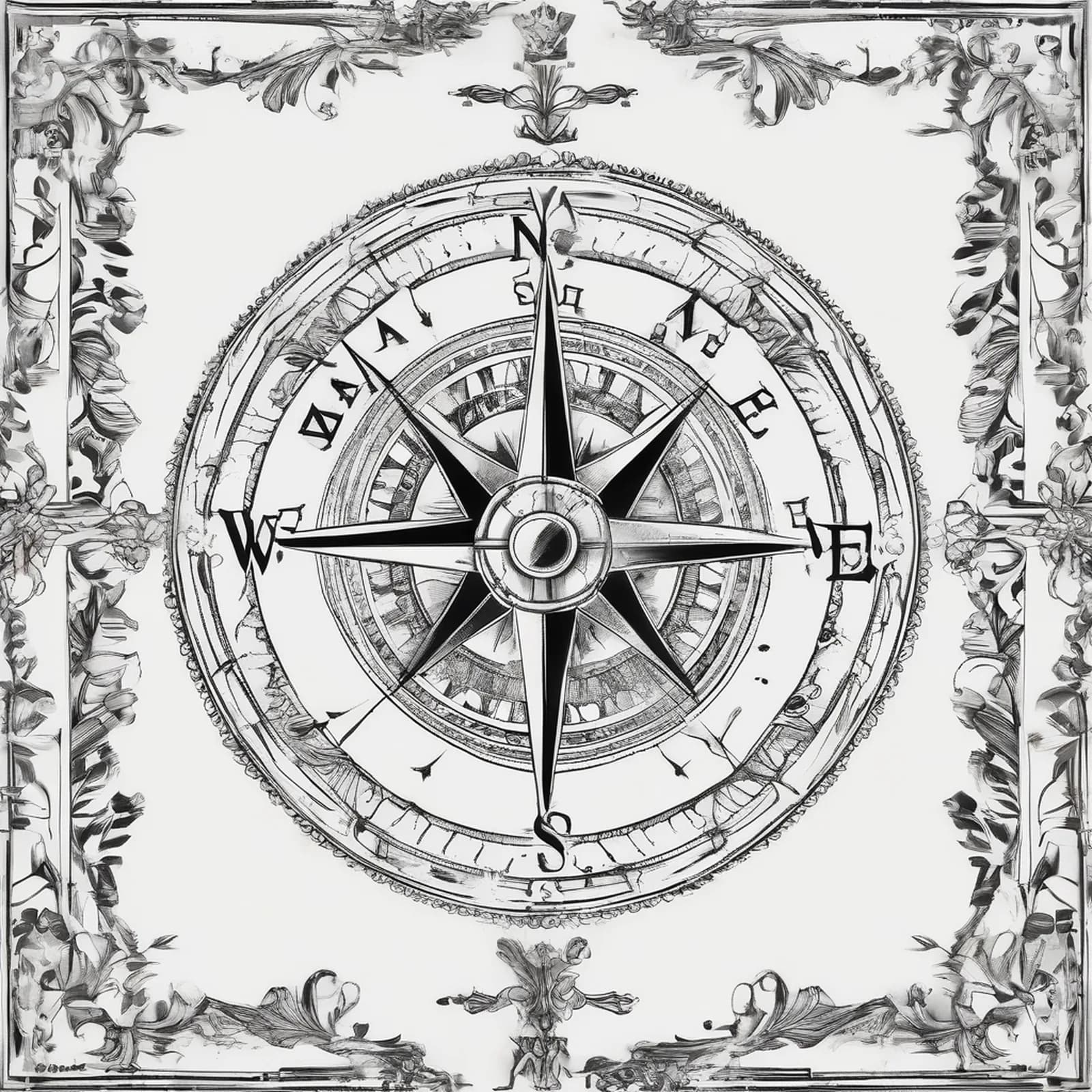 Family Direction Compass tattoo design, alternative version 4