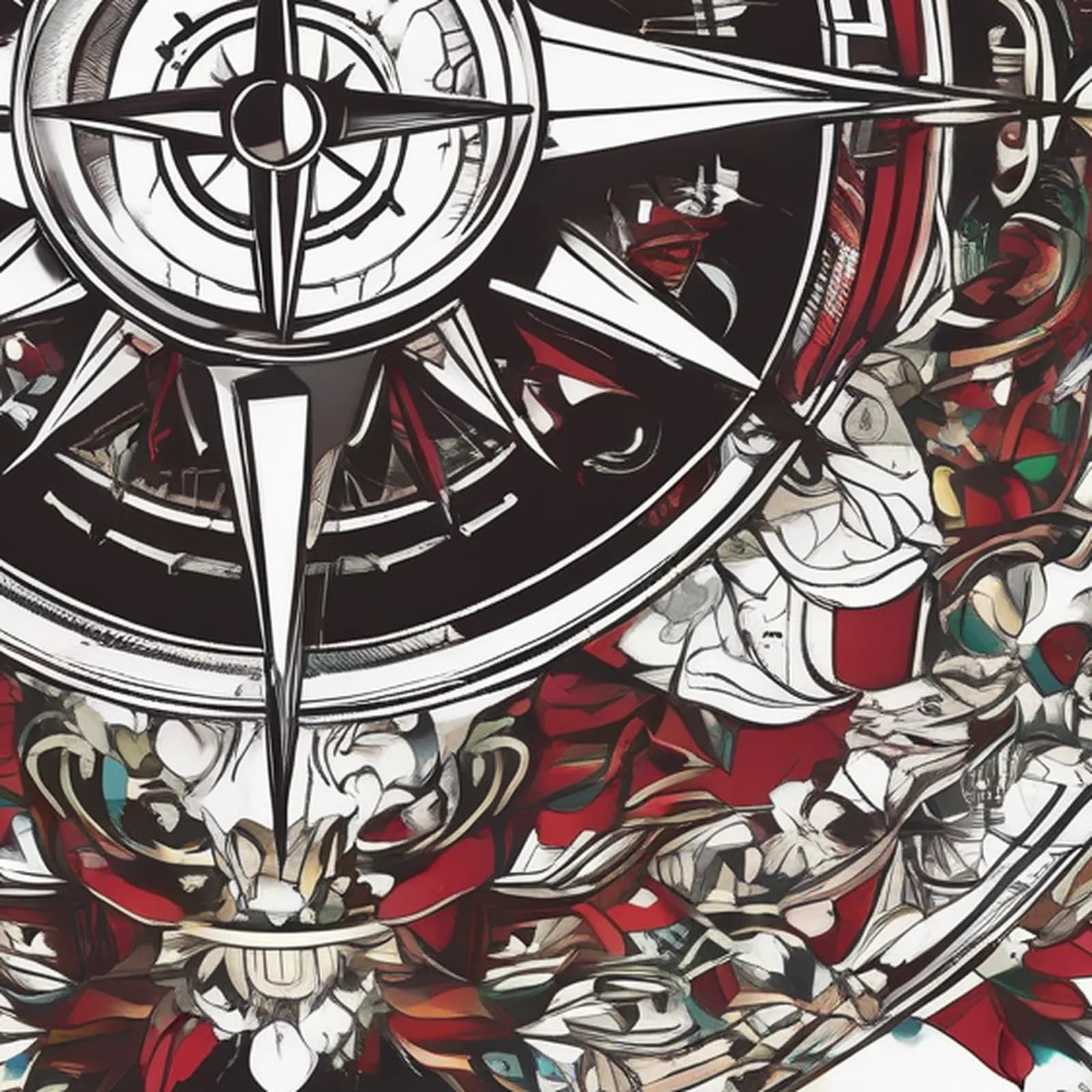 Neo Traditional Compass tattoo design, close-up detail