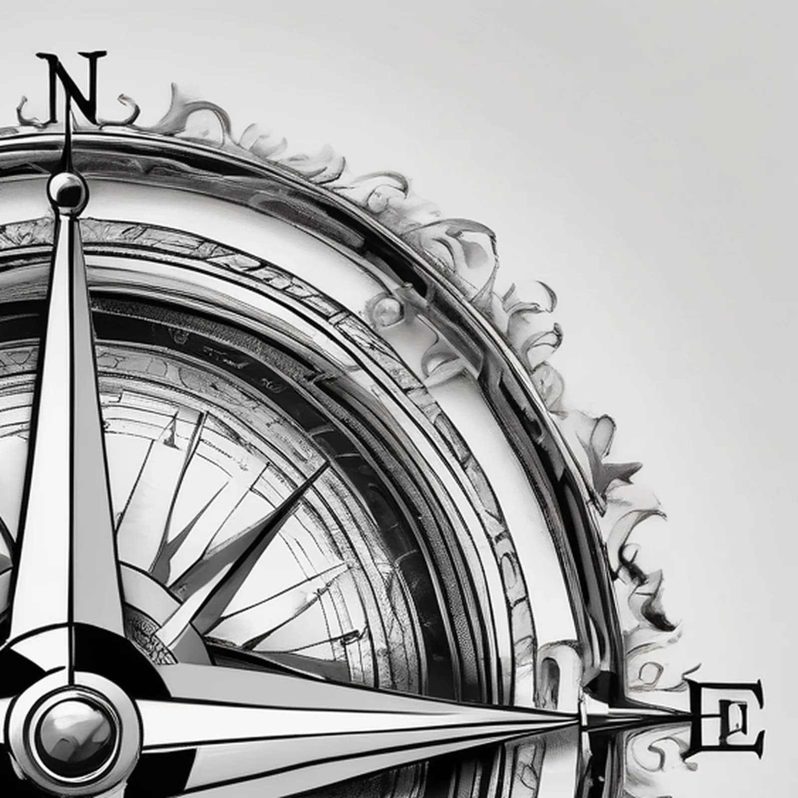 Ships Compass In Gimbal tattoo design, close-up detail