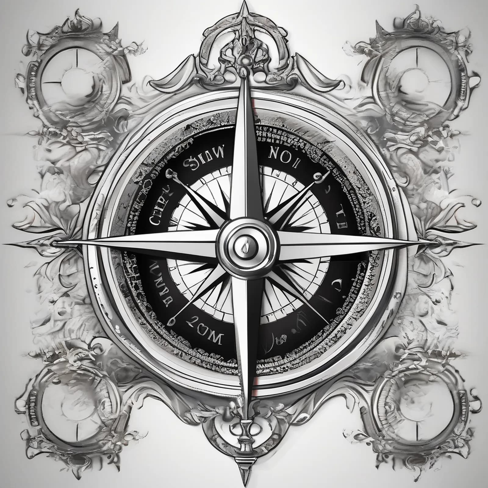 Ships Compass In Gimbal tattoo design, alternative version 2
