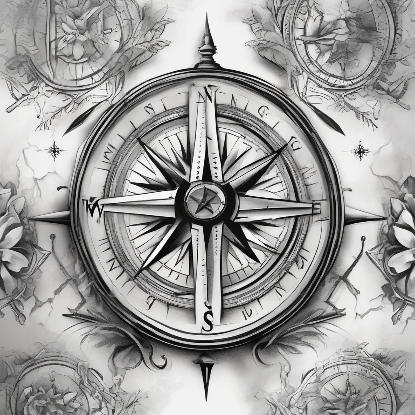 Ships Compass In Gimbal tattoo design, alternative version 3