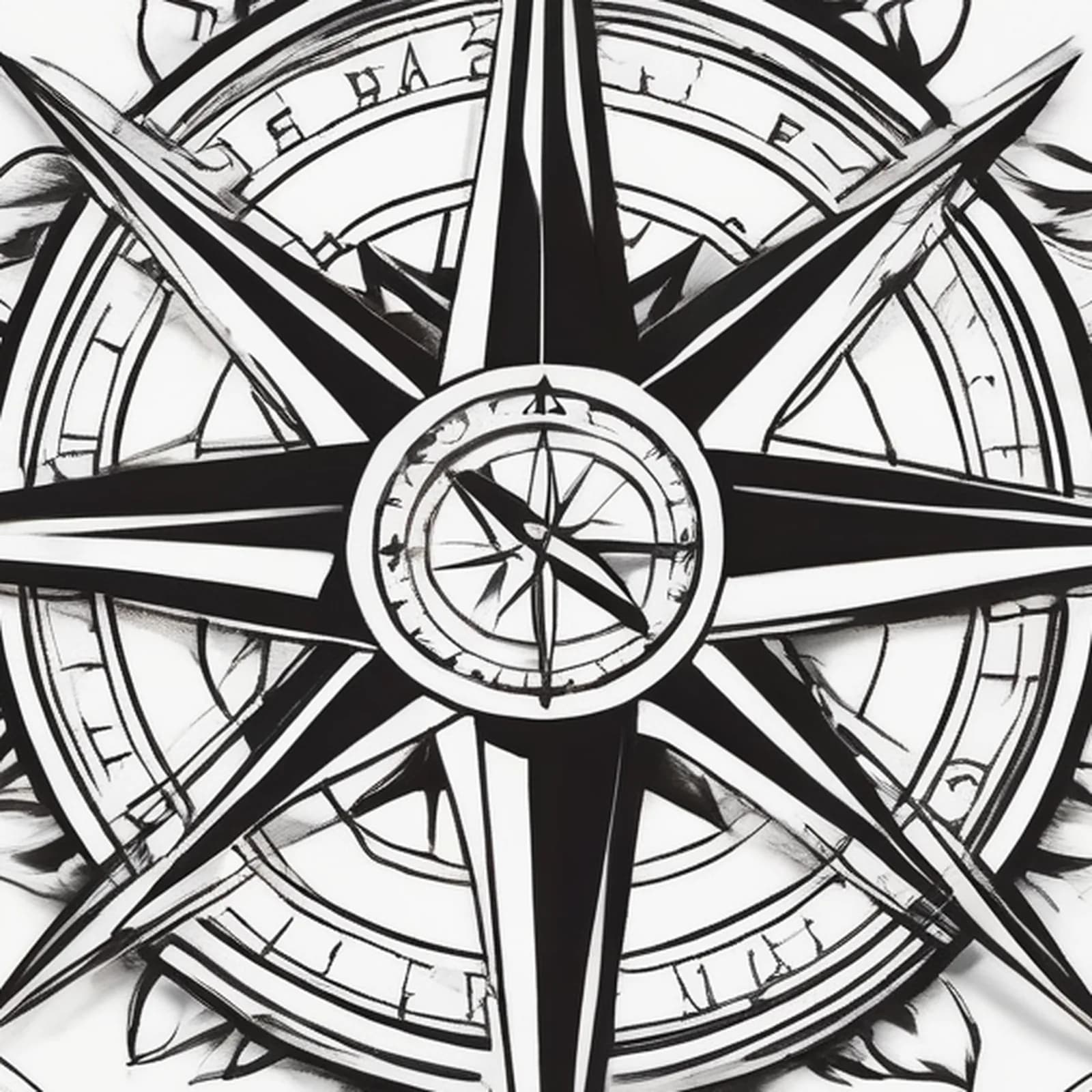 Sketch Style Compass tattoo design, close-up detail