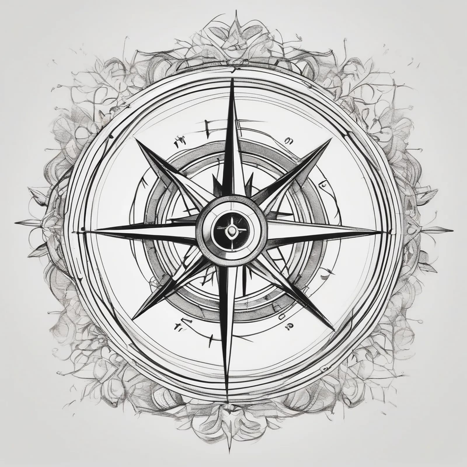 Sketch Style Compass tattoo design, alternative version 2
