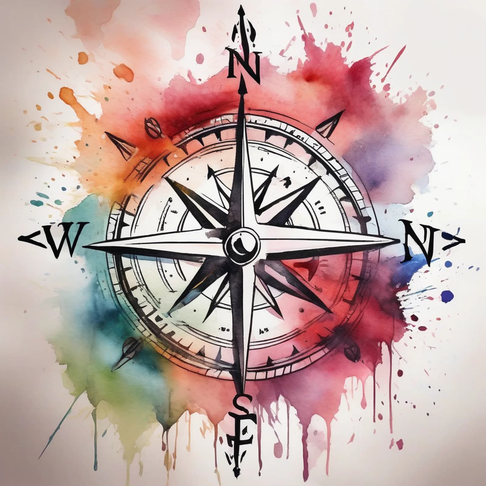 Watercolor Compass tattoo design