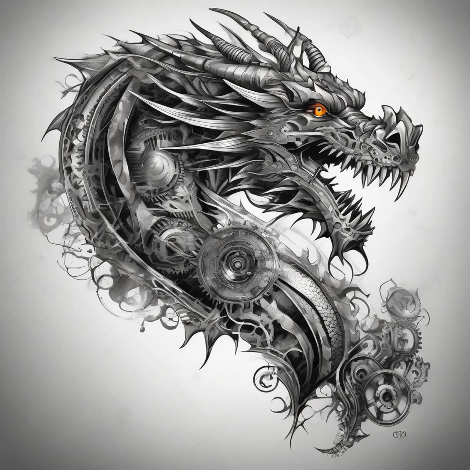 Biomechanical Dragon Arm tattoo design, alternative version 2