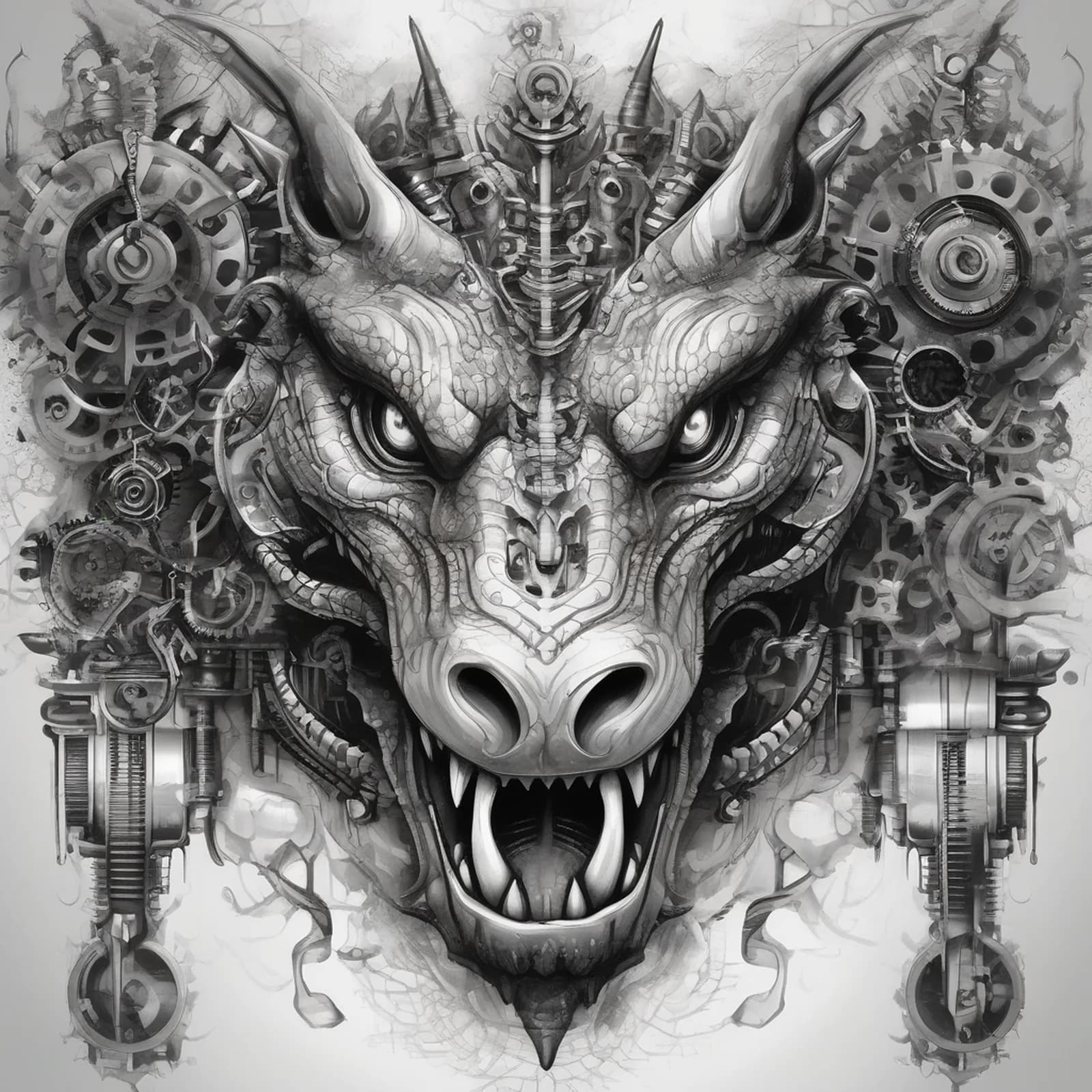 Biomechanical Dragon Arm tattoo design, alternative version 4