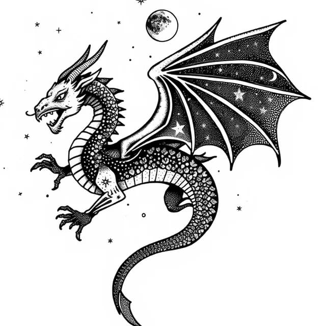 Celestial Dragon with Night Sky tattoo design