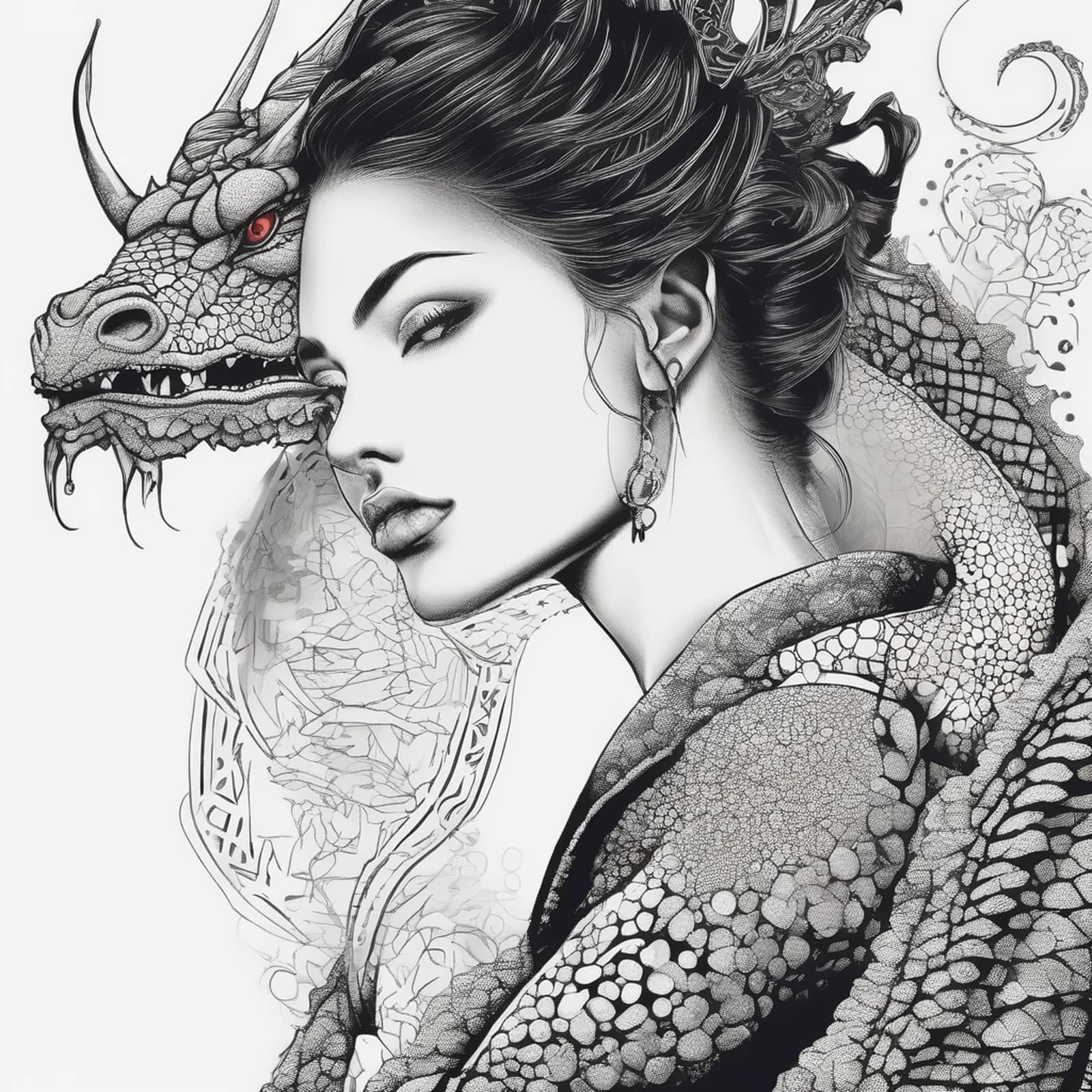 Dotwork Dragon Calf tattoo design, alternative version 2