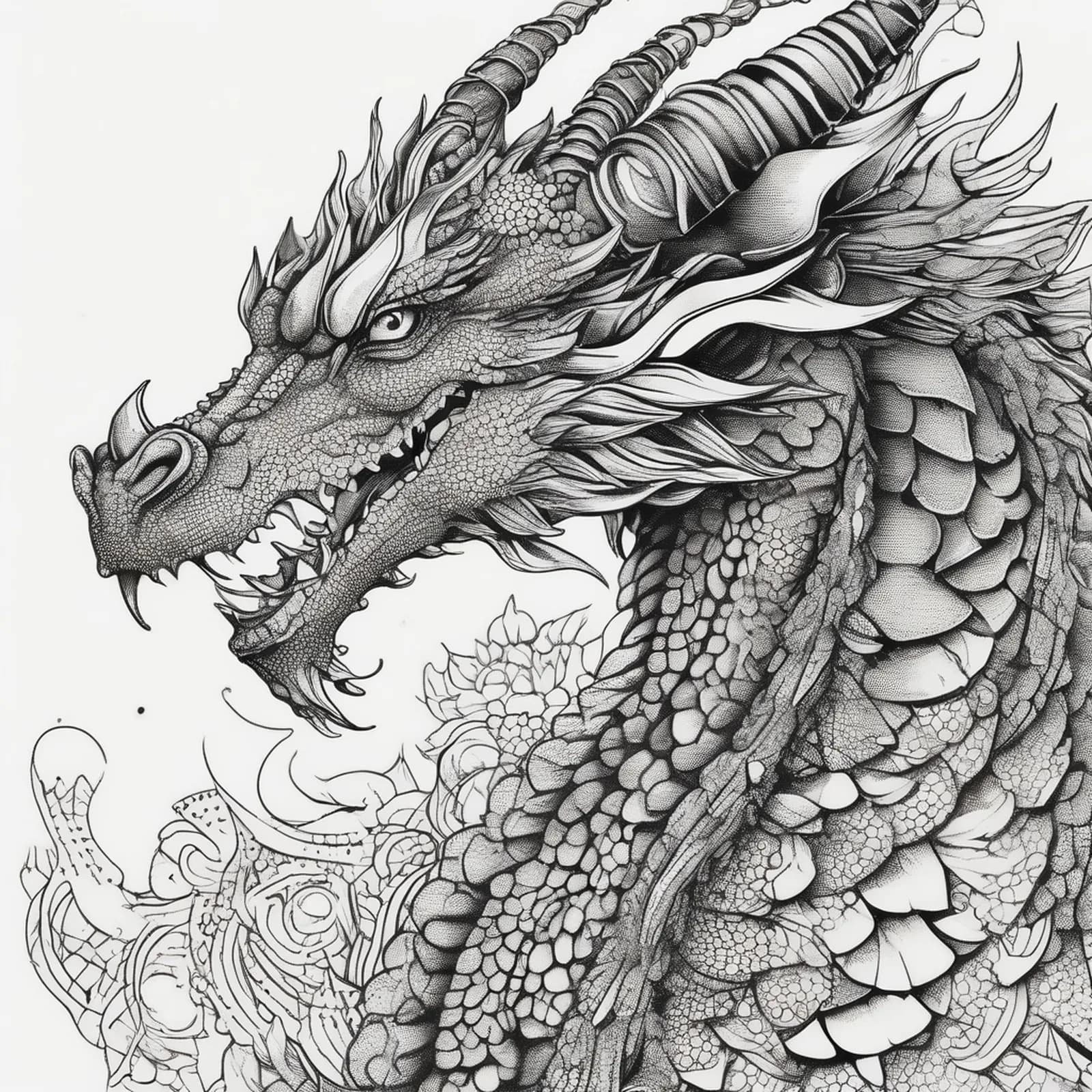 Dotwork Dragon Calf tattoo design, alternative version 3