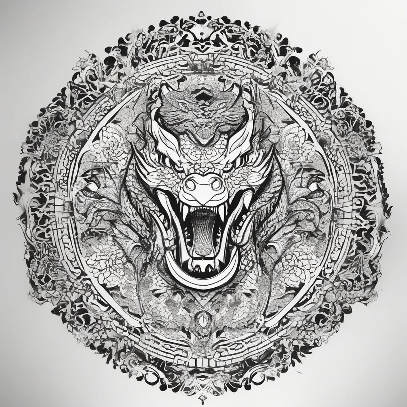 Dragon and Mandala Shoulder tattoo design, alternative version 2