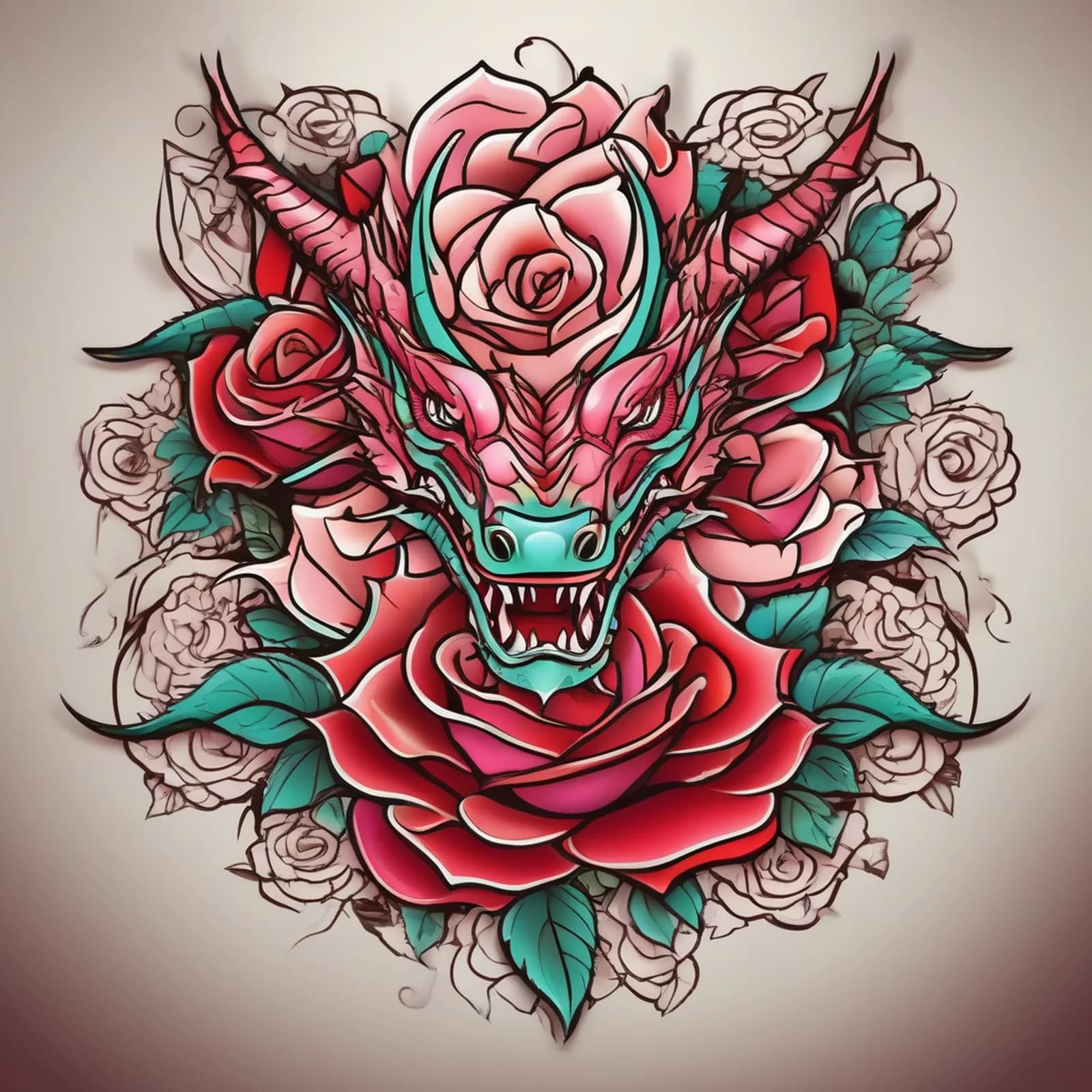 Dragon and Rose tattoo design, alternative version 2