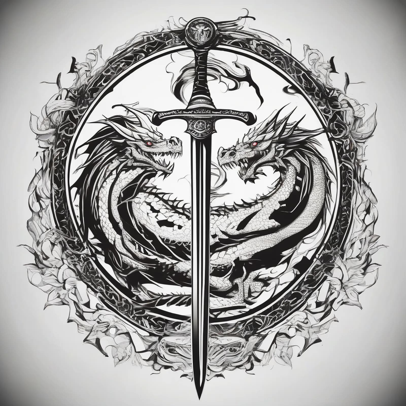 Dragon and Sword Spine tattoo design, alternative version 2
