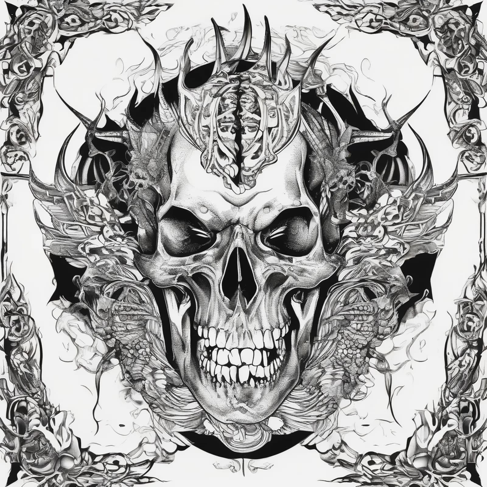 Dragon Coiled Around Skull tattoo design, alternative version 2