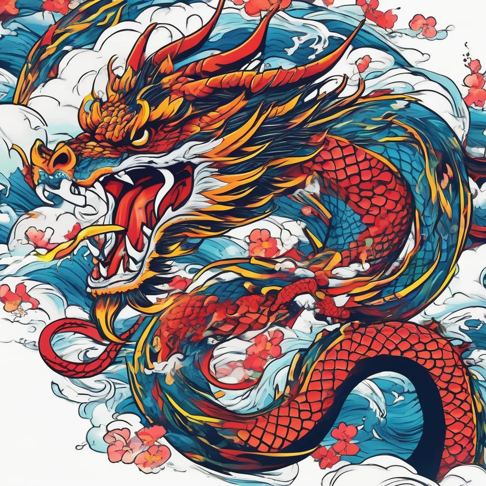 Dragon Full Leg Sleeve tattoo design, alternative version 3