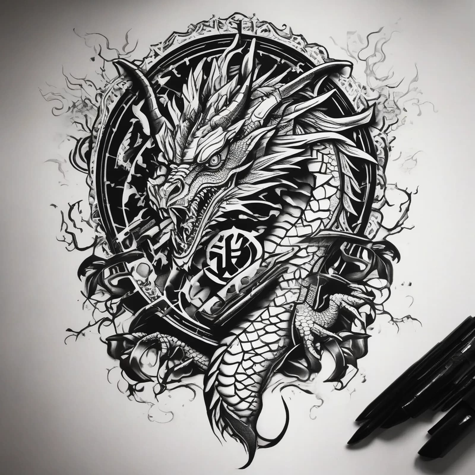 Dragon Hand and Knuckles tattoo design, alternative version 2