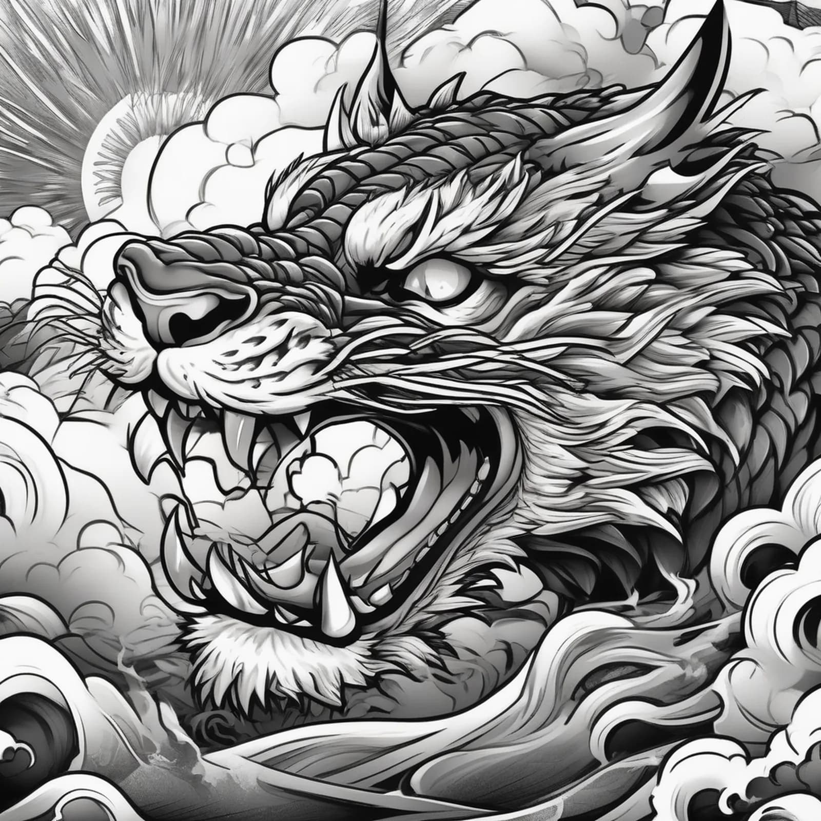 Dragon versus Tiger Chest Piece tattoo design, alternative version 2